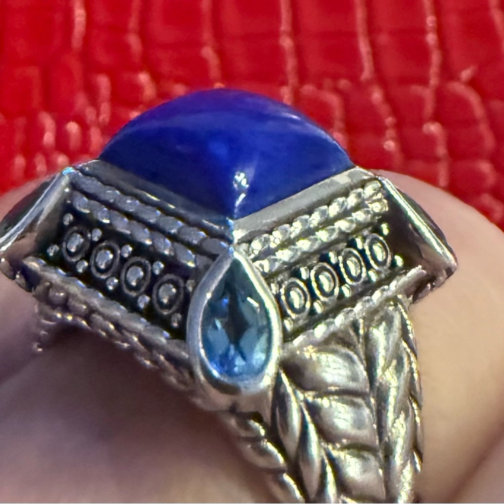 Silver And Blue Square Stone Ring - image 2